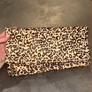 J. McLaughlin leopard print calf hair clutch
